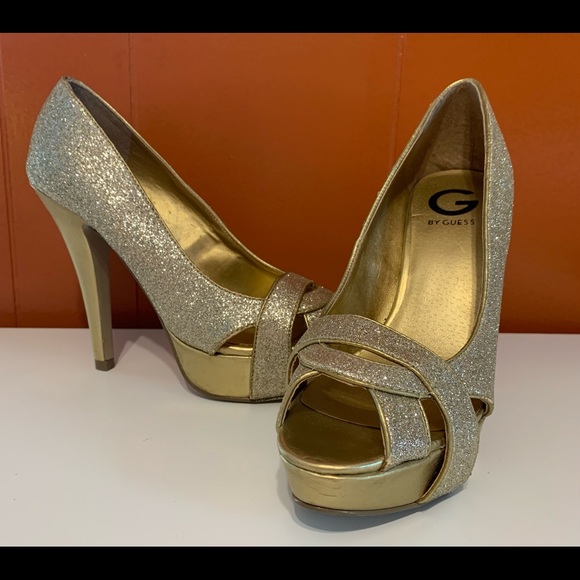 G by Guess Shoes - G by Guess Gold Glitter Platform Stiletto Shoes